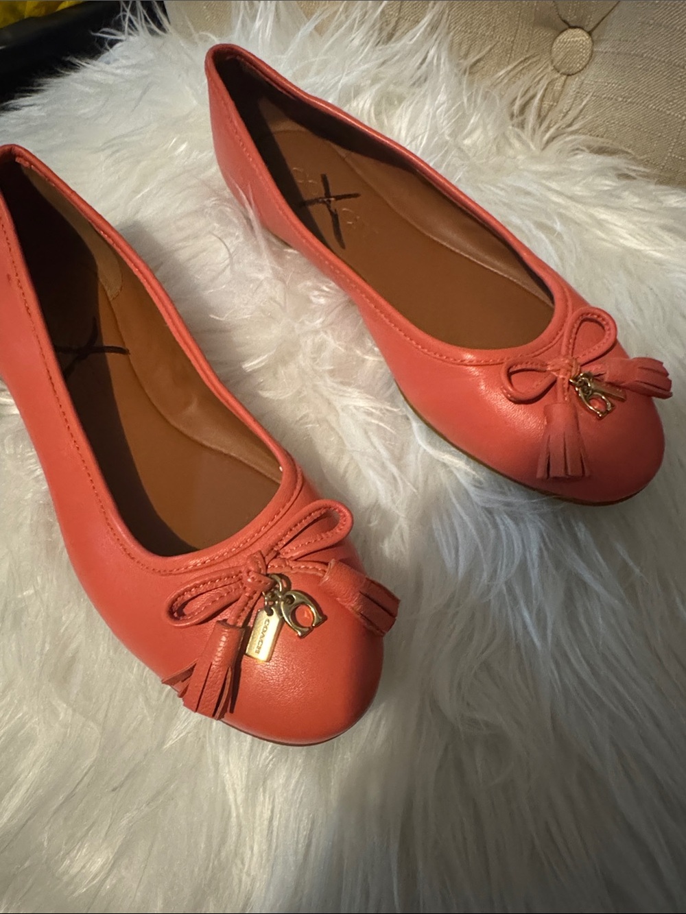 Coach Coral Pink Ballet Flats with Tassel Bow